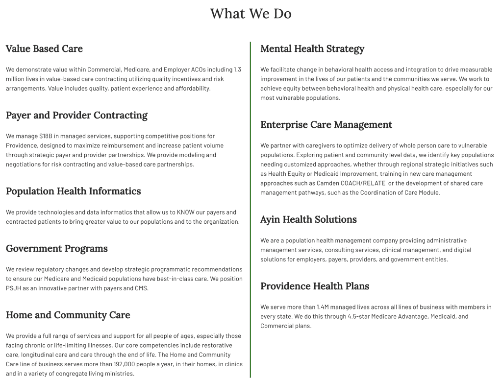 "What we do" - Providence population health management group